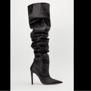 Black glitter thigh high boots hot sale